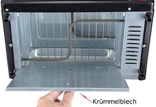 Minihorno de 1000 W, 10 litros, incluye Bandeja de horno y parrilla, Horno para pizza, 90° – 230 °C, Temporizador de 60 min, bandeja para migas plegable, horno pequeño