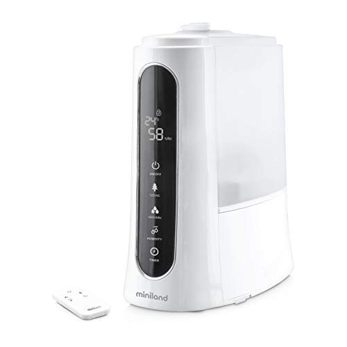 Miniland Humitouch Pure - Humidificador Ultrasónico Programable, con Ozonizador y Aromaterapia, más de 50 Horas de Autonomía, capacidad 5L