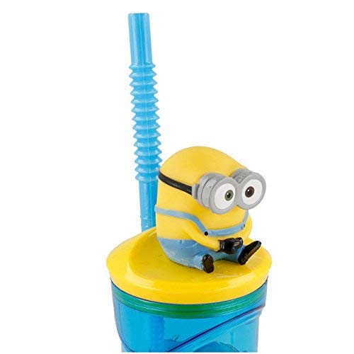Minions, Gru Mi Villano Favorito Vaso plastico con figurita 3D, Tapa y Pajita 350ml (STOR 76166), Amarillo, 23 x 7.5 x 7.5 cm