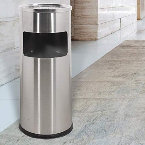 MinMin Cubo de Basura al Aire Libre - Bandeja para el Cigarrillo del cenicero de pie - Bote de Basura de Acero Inoxidable - para el Hotel Restaurante Lobby Lugar público (Color : Stainless Steel)