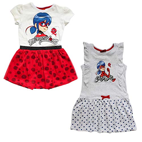 Miraculous LadyBug y Cat Noir – Vestido de manga corta con falda en volantes – lunares e impresión brillante – niña – Producto original 07IMOR turquesa 10 años