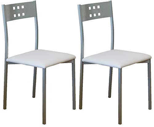 Miroytengo Pack 2 sillas Cocina Costa Color Blanco Patas Gris Comedor Estilo Moderno 86x47x41