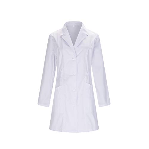 MISEMIYA - Bata Cuello Solapa MÉDICOS Enfermera Uniforme Laboral Veterinaria SANITAWRIOS Farmacia Laboratorio Ref-8163 - XS, Blanco