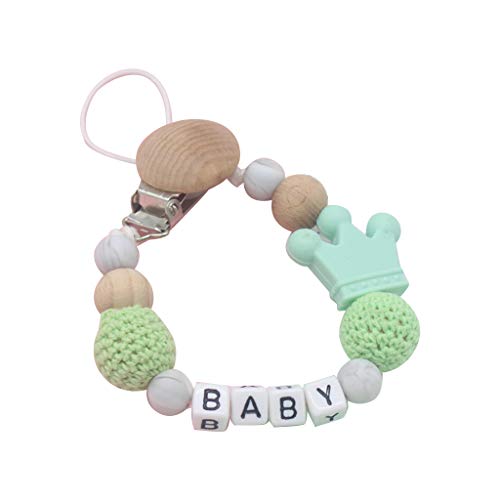 MIsha Cadena Chupetes Silicona Personalizado Juguete Para Bebe, Silicona de Calidad Alimentaria y Cuentas de Madera Clip Chupetero Clip Chupetero, 11,81 in Gris