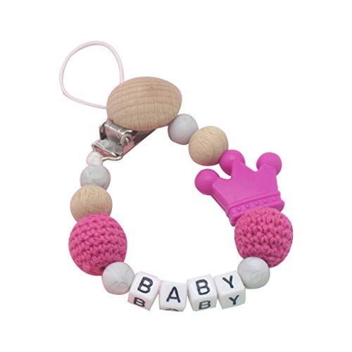 MIsha Cadena Chupetes Silicona Personalizado Juguete Para Bebe, Silicona de Calidad Alimentaria y Cuentas de Madera Clip Chupetero Clip Chupetero, 11,81 in Gris
