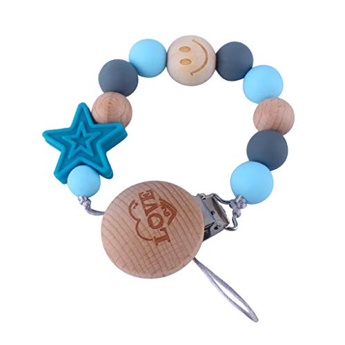 MIsha Cadena Chupetes Silicona Personalizado Juguete Para Bebe, Silicona de Calidad Alimentaria y Cuentas de Madera Clip Chupetero Clip Chupetero, 8,27 in Rosa
