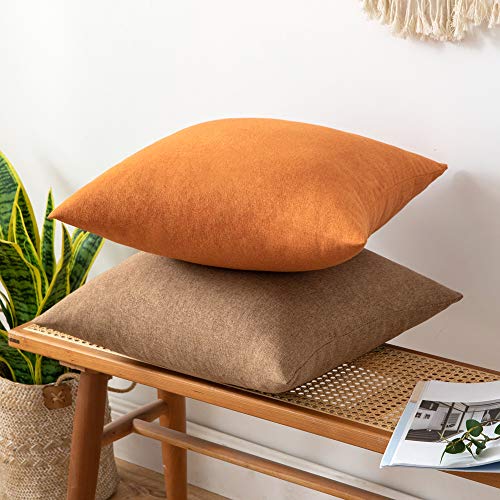 MIULEE 2 Piezas Fundas de Cojines Almohada Caso de la Cubierta del Amortiguador Decorativo Compuesto de Lino de Imitación con Poliéster Duradero Decoración para Sofá Cama 45x45cm Naranja