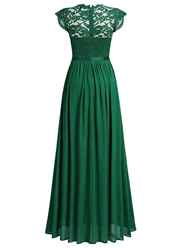 Miusol Elegante Encaje Gasa Fiesta Vestido Largo para Mujer Verde X-Large