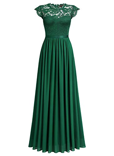 Miusol Elegante Encaje Gasa Fiesta Vestido Largo para Mujer Verde X-Large
