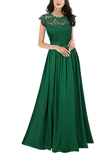 Miusol Elegante Encaje Gasa Fiesta Vestido Largo para Mujer Verde X-Large