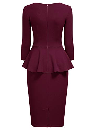 Miusol Negocios Peplum Lápiz Vestido de Fiesta para Mujer Borgoña Medium