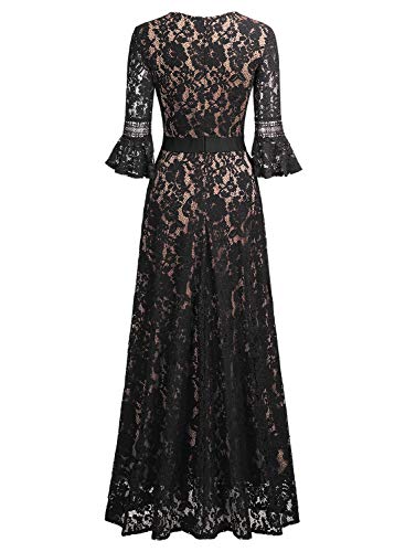 Miusol Vintage Encaje Slim Cóctel Vestido Largo para Mujer Negro Large