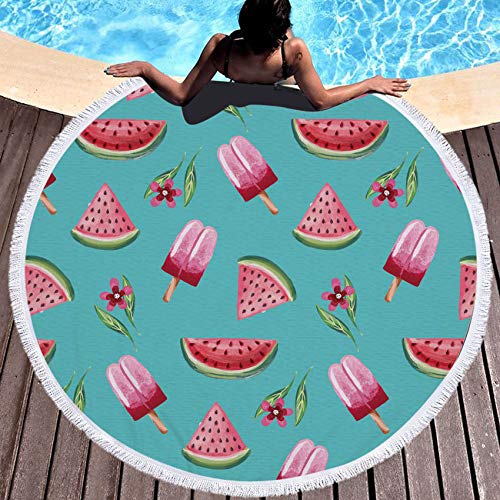 MKHB Helado Sandía Microfibra Toalla de Playa Redonda Toalla de baño Ducha Bohemia Verano Servilleta Redonda 150x150cm Patrón 14