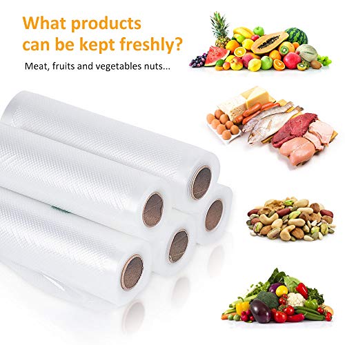 MKISHINE 5 Rollos para envasar Alimentos al vacío,Rollo gofrado,Bolsas al vacío para Alimentos para Todo Tipo de envasadora doméstica, Foodsaver, Lacor, Caso, Silvercrest, etc.