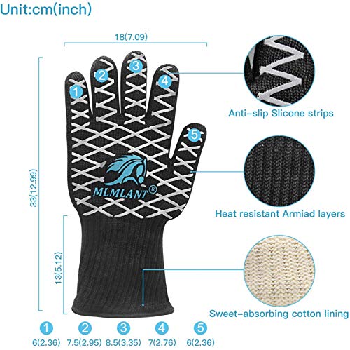 MLMLANT Guantes de Barbacoa,Guantes para Horno,Guantes de Cocina,Oven Gloves Resistencia Térmica hasta 1472 ° C,Certificación EN407 de protección contra Alta Temperatura (1 Par)