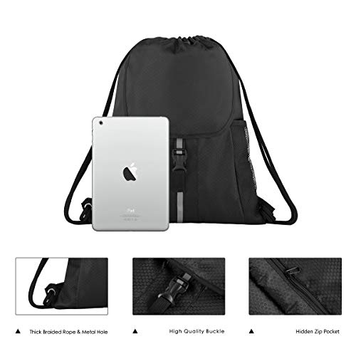 Mochila deportiva con cordón y bolsillo separado, para natación, yoga, playa, viajes, para hombres y mujeres, color negro, tamaño talla única