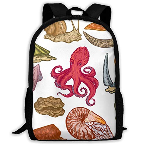 Mochila Escolar Crustáceos Moluscos de Pulpo de Animales Marinos Bolsa de Viaje Bolsa de Viaje Informal para niños Adolescentes