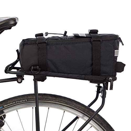 Mochila Resistente AL Agua Deluxe de BTR (Negra) para el portaequipajes Trasero con Correa para el Hombro integrada, Cinta Reflectante