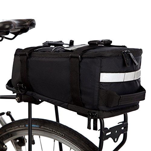 Mochila Resistente AL Agua Deluxe de BTR (Negra) para el portaequipajes Trasero con Correa para el Hombro integrada, Cinta Reflectante