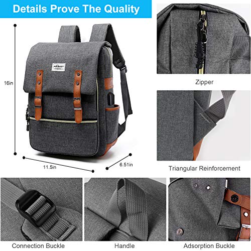 Mochila Vintage Mochila para Portátil,Mochila para Portátil De 15 Pulgadas by Puersit （Gris）