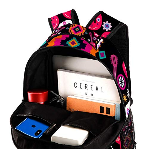 Mochilas escolares para niños con calaveras de azúcar y flores coloridas de 40,64 cm para estudiantes de preescolar, guardería, escuela primaria