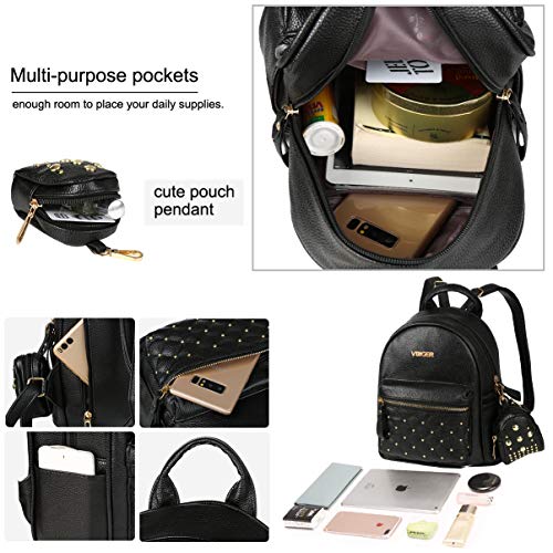 Mochilas Mujer Pequeñas de Cuero Negro Mochila Casual Mujer Moda 2 en 1 para Ocio Viaje