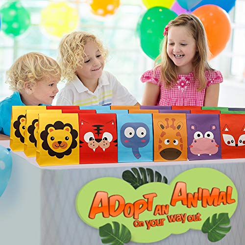Mocoosy - 24 Bolsas de Regalo para Fiestas de Animales, Bolsas de golosinas para niños de la Selva, Animales, zoológico, cumpleaños, Baby Shower, Suministros para Fiestas, Color arcoíris, 8 Estilos