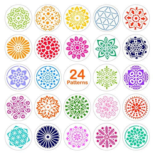 Mocoosy 24 plantillas de mandalas de 12,7 cm para pintar sobre madera, reutilizables, para pintar sobre piedra, decoración de piedra, azulejos, decoración de arte