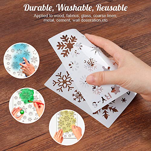 Mocoosy Plantilla de copo de nieve de Navidad- Plantillas de copo de nieve para pintar sobre madera Plantillas de plástico reutilizables Plantilla Copo de nieve de Navidad para ventana, vidrio, puerta