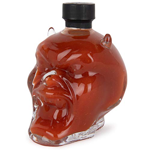 Modern Gourmet Foods, Set de Regalo Salsas Picantes "Hellfire's Fury", Tarro de Cristal con Forma de Cabeza de Diablo rellena de Salsa Picante