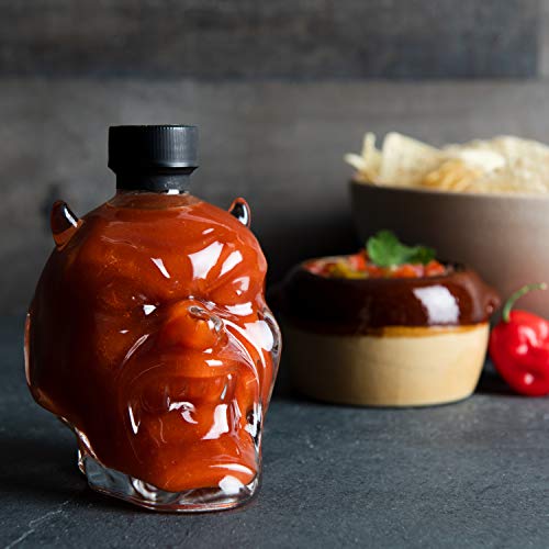 Modern Gourmet Foods, Set de Regalo Salsas Picantes "Hellfire's Fury", Tarro de Cristal con Forma de Cabeza de Diablo rellena de Salsa Picante