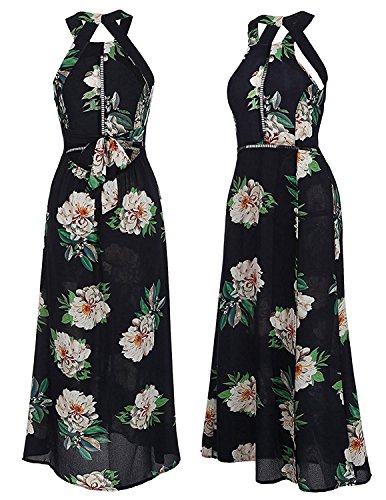 MODETREND Mujer Vestido Largo de Sin Mangas Escotado por Detrás Maxi Vestidos Playa Playero Vacaciones y Coctel Partido Azul M