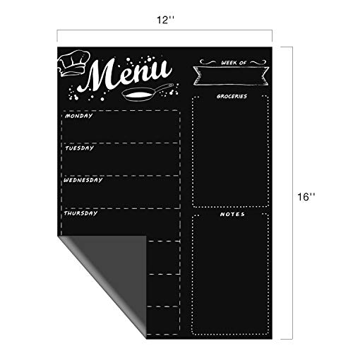 MoKo Planificador de Frigorífico Magnético para Cocina Refrigerador con 2 Marcador de Tiza, 16"x12" Planificador Semanal del Menú para Lista de Compra y Recordario - Negro