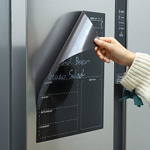 MoKo Planificador de Frigorífico Magnético para Cocina Refrigerador con 2 Marcador de Tiza, 16"x12" Planificador Semanal del Menú para Lista de Compra y Recordario - Negro