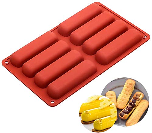 Molde de silicona de 8 cavidades, tiras largas, molde Eclair para chocolate, galletas, herramientas de bricolaje, molde rectangular de silicona para mousse, molde para galletas, bandeja para pan