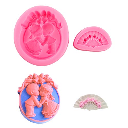 Molde de Silicona para Fondant Cenefa Tarta Hielo Pasta de goma Caramelo Decoración Cake Fiesta Postre Tarta pasta de azúar (Forma Novios abrazados)