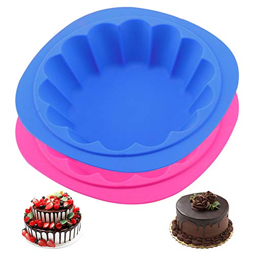 Molde de silicona para pasteles en forma de flor, utensilios para hornear antiadherentes de 2 piezas moldes para pasteles de silicona para hornear para pasteles de cumpleaños, azul rosa roja