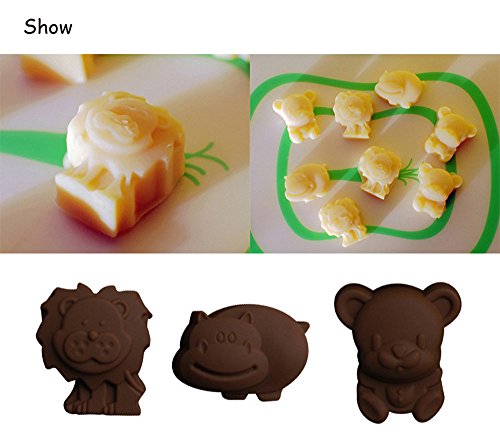 Molde decorativo de silicona para hornear galletas con diseño de animales, oso, león, hipopótamos
