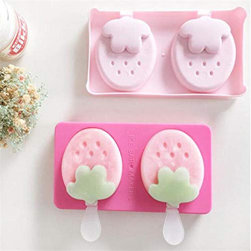 Moldes De Purés Congelados Diy Sorbete De Fresa Hecho En Casa Caja De Moldes De Hielo Helado Paletas De Hielo Molde Máquina De Hielo Silicona Diy Caja De Hielo De Fresa-Rosa