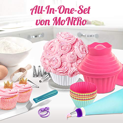 Moldes de repostería para cupcakes grandes de MoNiRo - Molde para magdalena extra grande XXL y manga pastelera para repostería - Cupcakes gigantes - Juego de accesorios de repostería, 30 piezas
