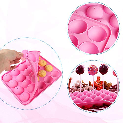 Moldes de Silicona para Piruletas de Pasteles, 20 Agujeros Herramientas de Horneado de Bricolaje con Palitos de Pop, para Hornear Pastel Esfera de Hielo de Caramelo Fabricación de Chocolate