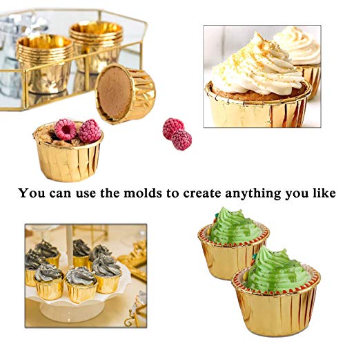 Moldes para Magdalenas, 50 Unidades de Papel Metálico para Hornear, Moldes de Papel de Aluminio para Hornear, Papel Molde Muffin Cases, Papel para Cupcakes,Moldes para Hornear (Dorados)