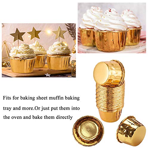 Moldes para Magdalenas, 50 Unidades de Papel Metálico para Hornear, Moldes de Papel de Aluminio para Hornear, Papel Molde Muffin Cases, Papel para Cupcakes,Moldes para Hornear (Dorados)