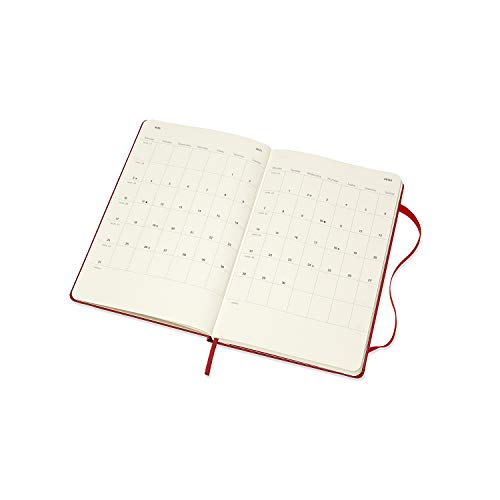 Moleskine - Agenda Horizontal Semanal, Agenda de Bolsillo 2020/2021 de 18 Meses, Agenda Semana Vista con Tapa Dura y Cierre Elástico, Tamaño Grande 13 x 21 cm, Color Rojo Escarlata, 208 Páginas