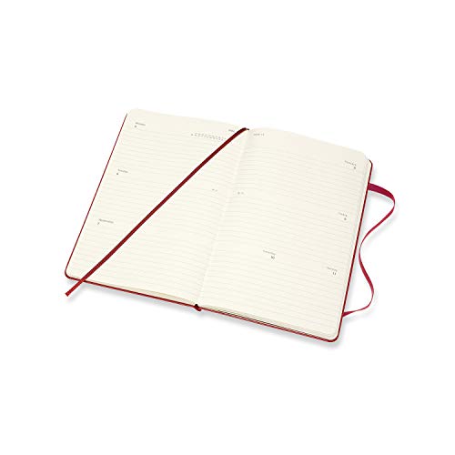 Moleskine - Agenda Horizontal Semanal, Agenda de Bolsillo 2020/2021 de 18 Meses, Agenda Semana Vista con Tapa Dura y Cierre Elástico, Tamaño Grande 13 x 21 cm, Color Rojo Escarlata, 208 Páginas