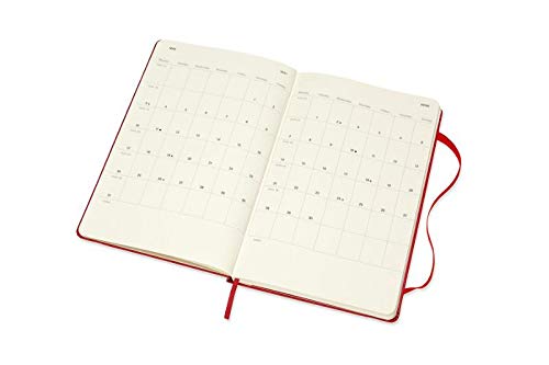 Moleskine - Agenda Horizontal Semanal, Agenda de Bolsillo 2020/2021 de 18 Meses, Agenda Semana Vista con Tapa Dura y Cierre Elástico, Tamaño Grande 13 x 21 cm, Color Rojo Escarlata, 208 Páginas
