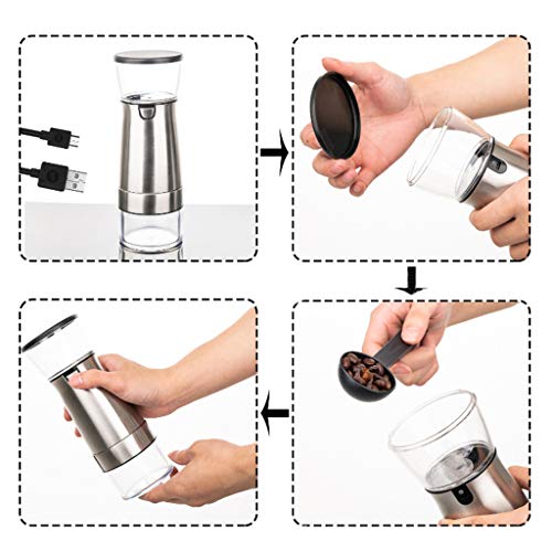 Molinillos de Café Eléctrico, Molinillos de Especia Gran Rotación Trituradora de Alimentos Pimienta Semillas Lino Cereales Molino Multifuncional Acero Inoxtable,Plata