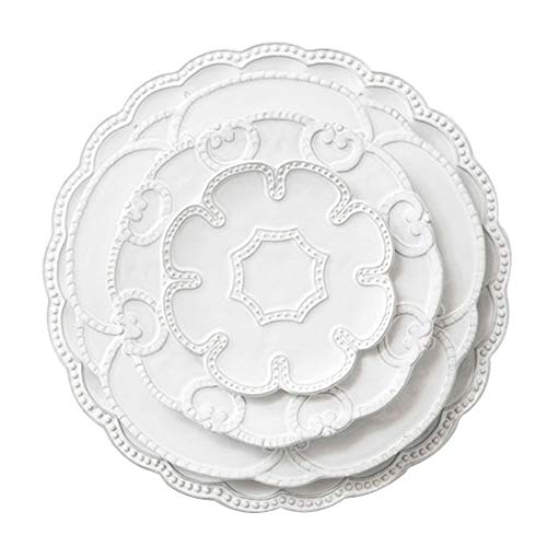 MOMIN Plato de cerámica 4 Piezas de Porcelana de Hueso del vajilla del Restaurante del Filete del hogar Platos Platos de cerámica Aniversario de Regalo (Color : White, Size : One Size)