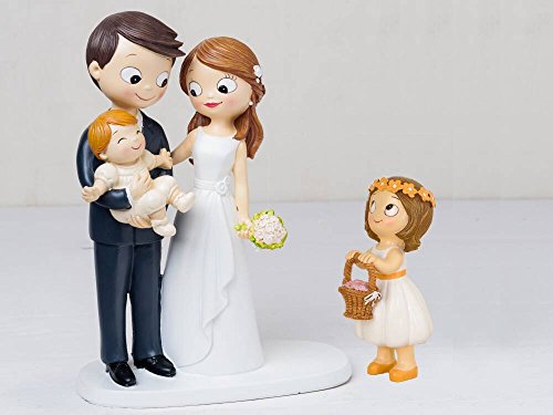 Momparler1870 Figura Novios Tarta bebé a Brazos y niña con Cesta de pétalos