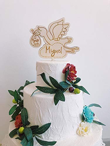MONAMÍ - Topper Infantil Personalizado para Tarta de Bautizo. Madera de Haya 3 mm Grosor y 18 x 13 cm